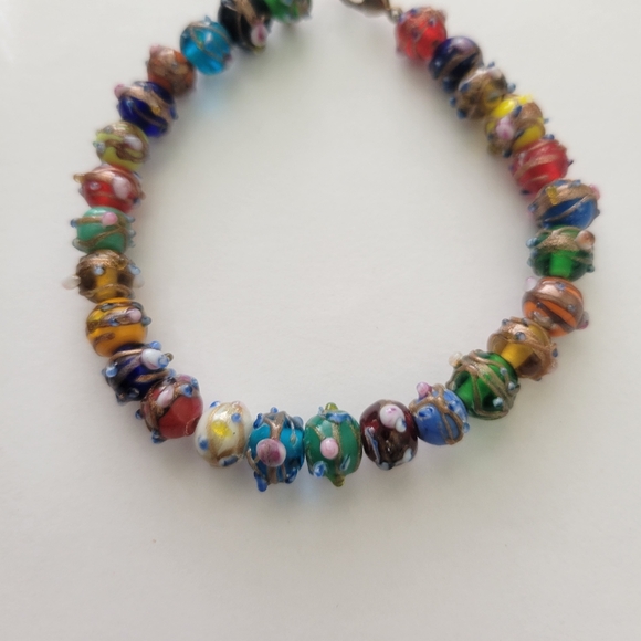Vtg Wedding cake art glass Beaded Bracelet Statement Multicolor Venetian 7 1/4" - Picture 12 of 13
